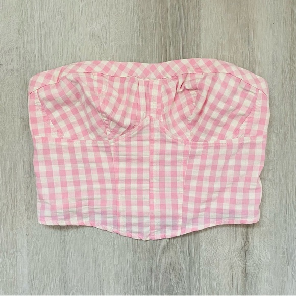 Free People Leilani Cotton Gingham Tube Top Pink/White Sz Medium - Picture 1 of 6
